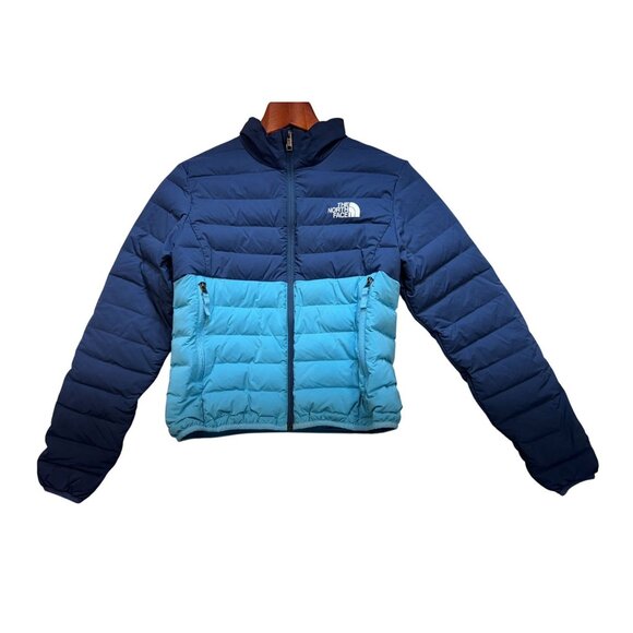 The North Face Girls Belleview Down Jacket in Shady Blue Size XL Reversible - Picture 2 of 12